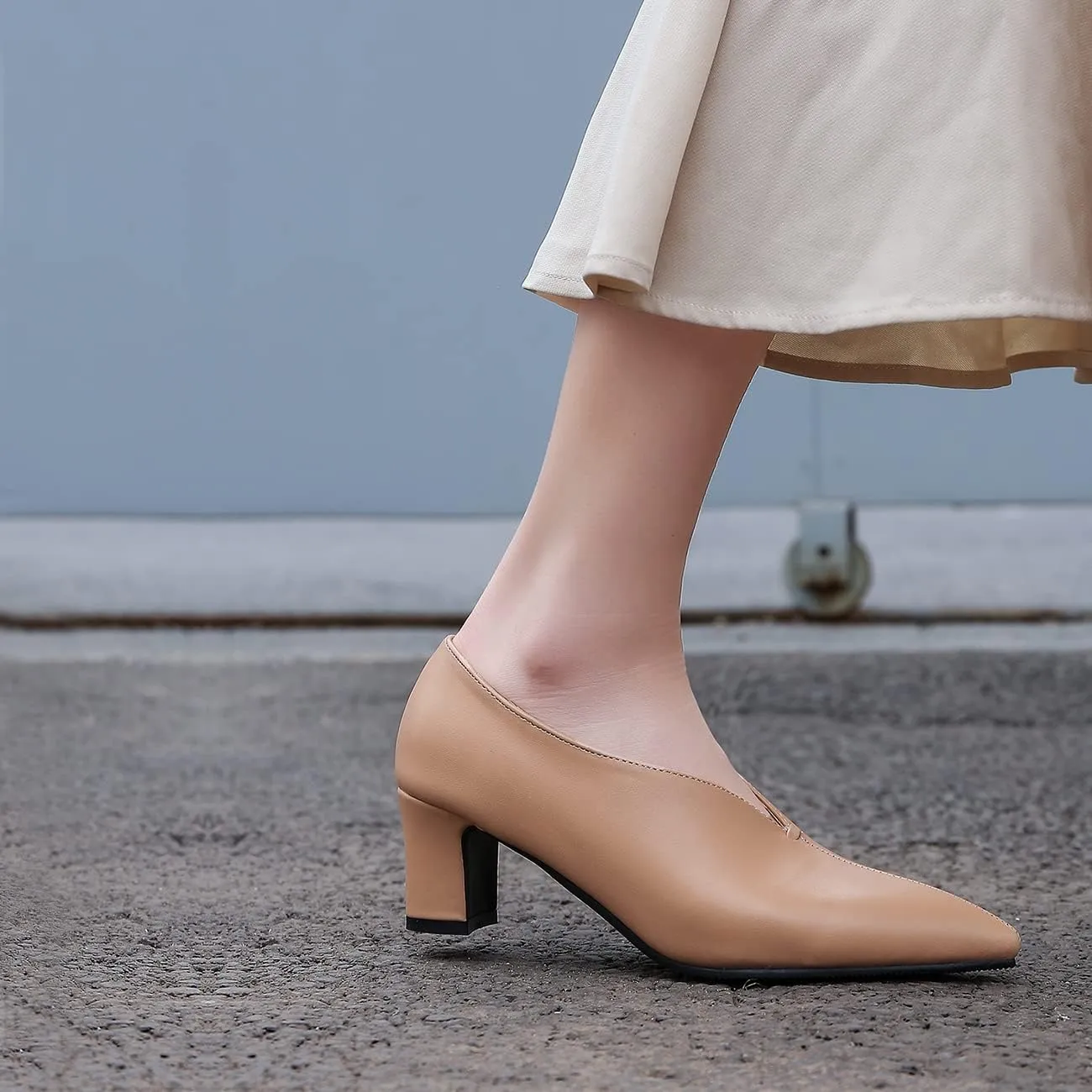 MOOMMO Women Comfortable Chunky Block Heel Pumps Shoes Pointed Toe Slip on Suede Penny Loafers Mid Heel Closed Pointy Toe Work Shoes Office Patchwork Ladies Dressy Fall Fashion Elegant 4-13 M US