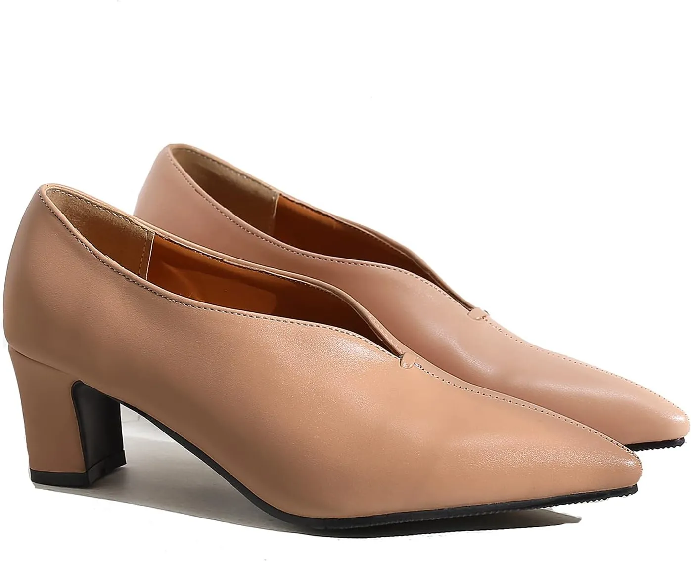 MOOMMO Women Comfortable Chunky Block Heel Pumps Shoes Pointed Toe Slip on Suede Penny Loafers Mid Heel Closed Pointy Toe Work Shoes Office Patchwork Ladies Dressy Fall Fashion Elegant 4-13 M US