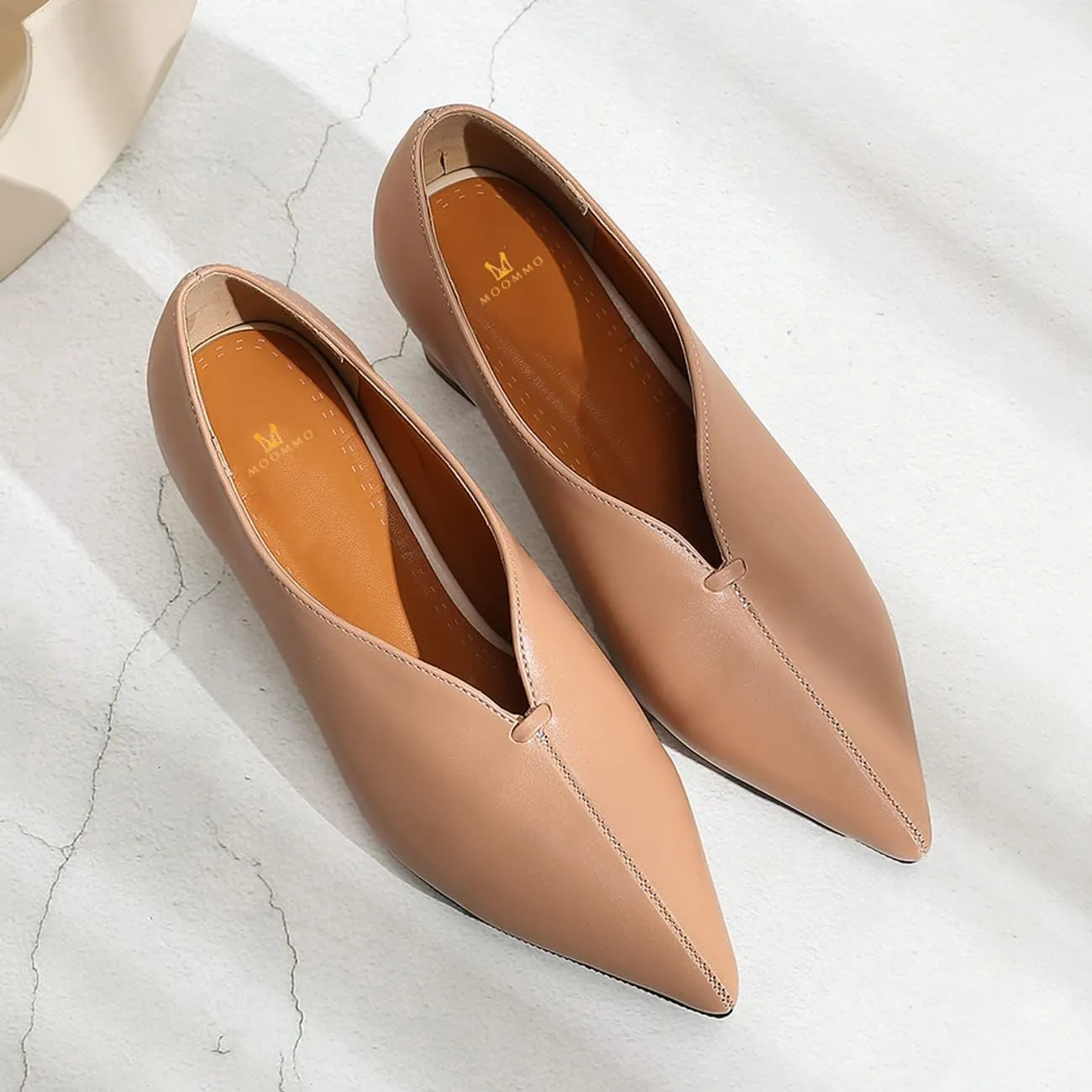 MOOMMO Women Comfortable Chunky Block Heel Pumps Shoes Pointed Toe Slip on Suede Penny Loafers Mid Heel Closed Pointy Toe Work Shoes Office Patchwork Ladies Dressy Fall Fashion Elegant 4-13 M US