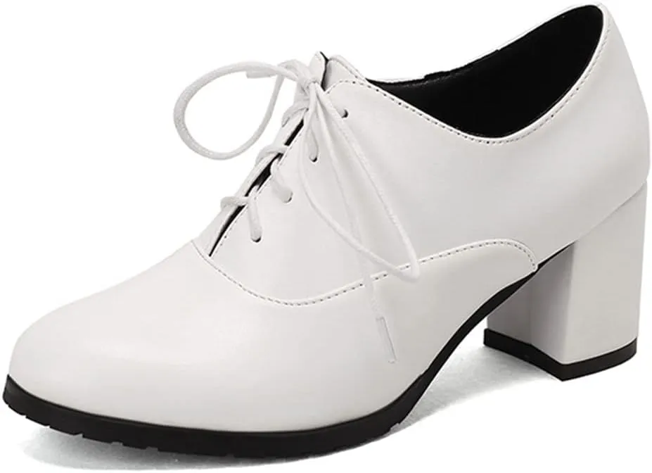 MRKEWUNEY Classic Womens Lace Up Wingtip Pump Pointed Toe Block High Heels