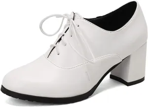 MRKEWUNEY Classic Womens Lace Up Wingtip Pump Pointed Toe Block High Heels
