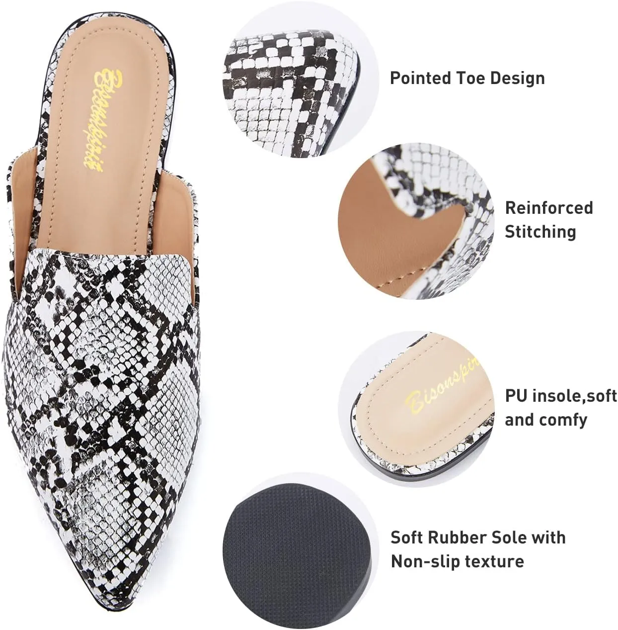 Mules for Women Flats Pointed Toe Slip On Slides Loafer Shoes