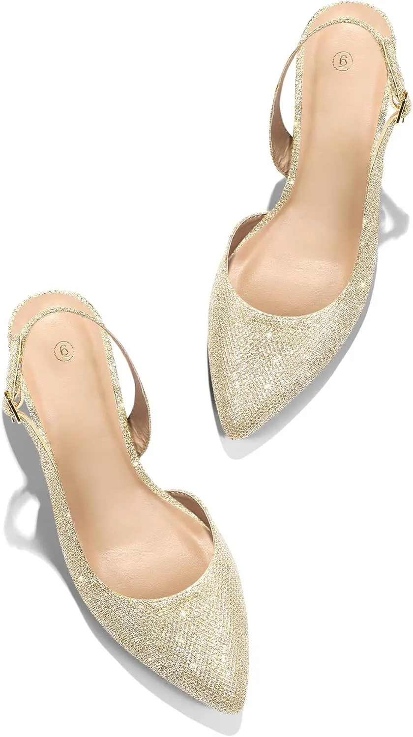 mysoft Women's Pumps Slingback Kitten Heels Pointed Toe Sexy Wedding Party Dress Pump Shoes