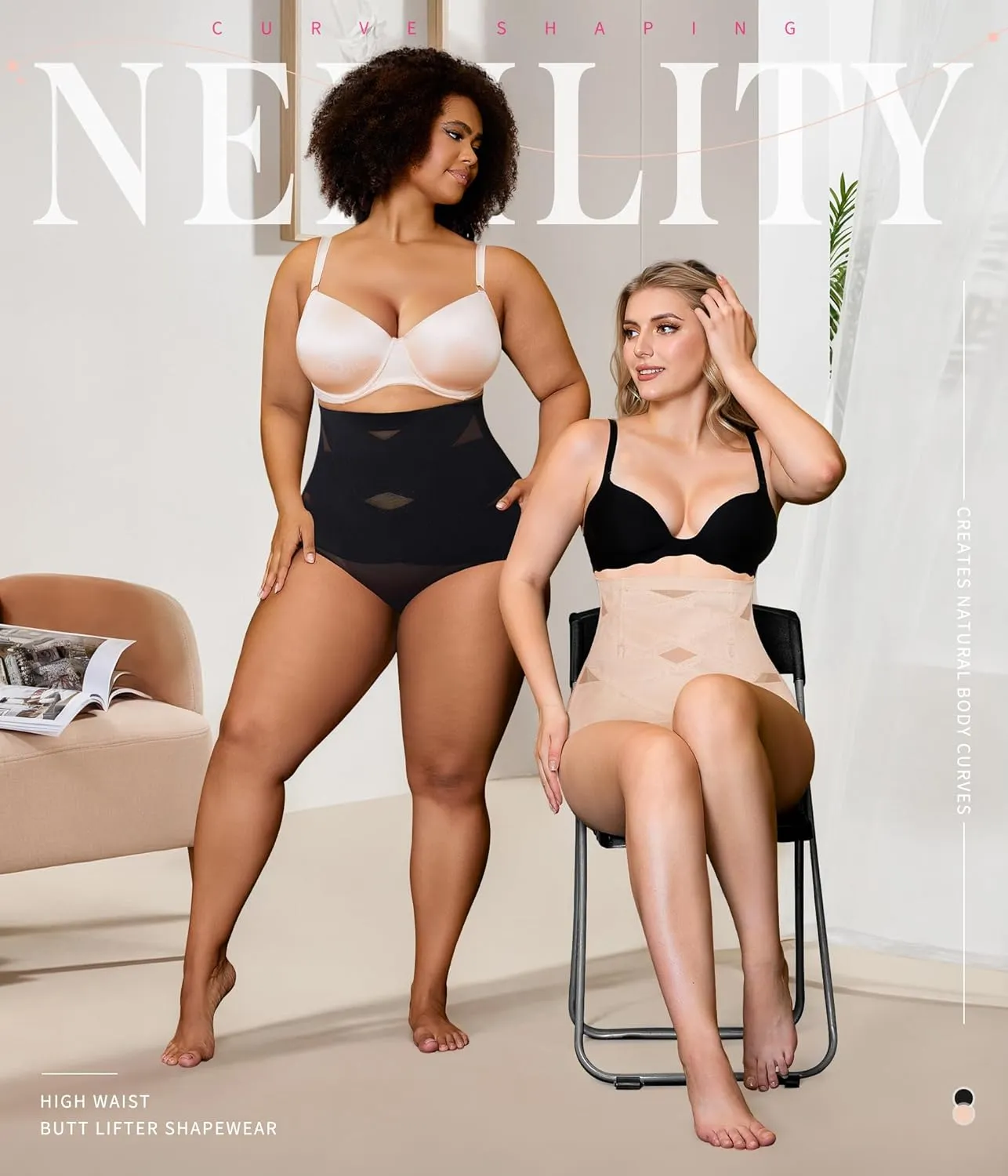 Nebility Plus Size Shapewear for Women Tummy Control Butt Lifting Panties Hi- Waist Trainer Body Shaper Short Belly Underwear