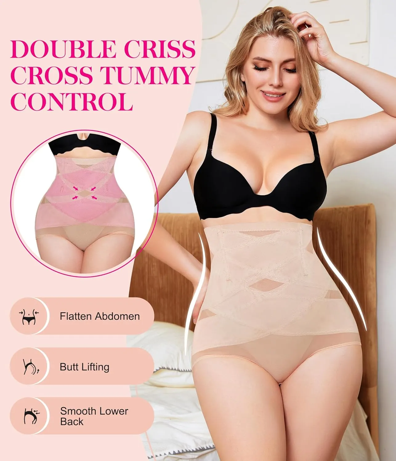 Nebility Plus Size Shapewear for Women Tummy Control Butt Lifting Panties Hi- Waist Trainer Body Shaper Short Belly Underwear