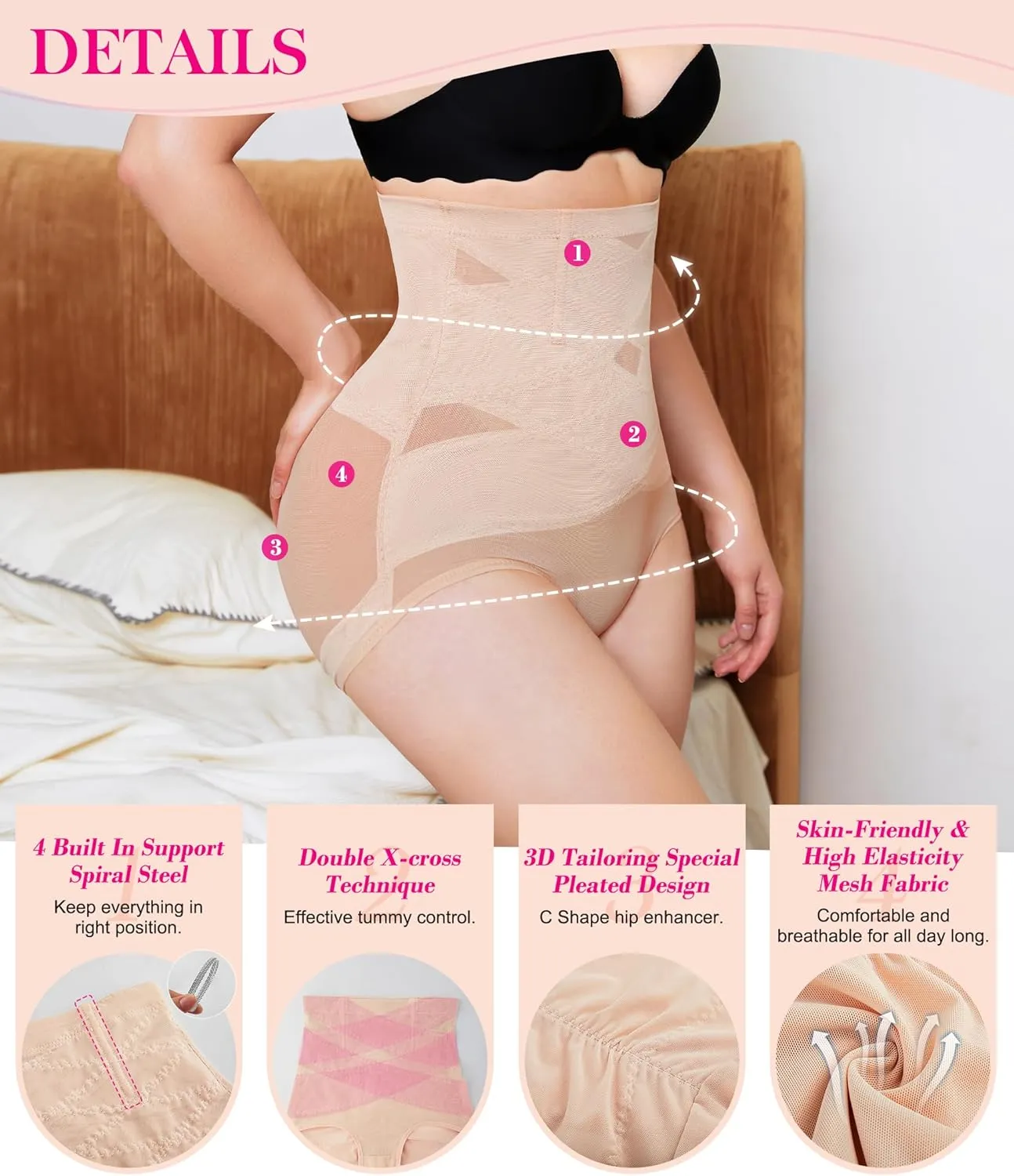 Nebility Plus Size Shapewear for Women Tummy Control Butt Lifting Panties Hi- Waist Trainer Body Shaper Short Belly Underwear