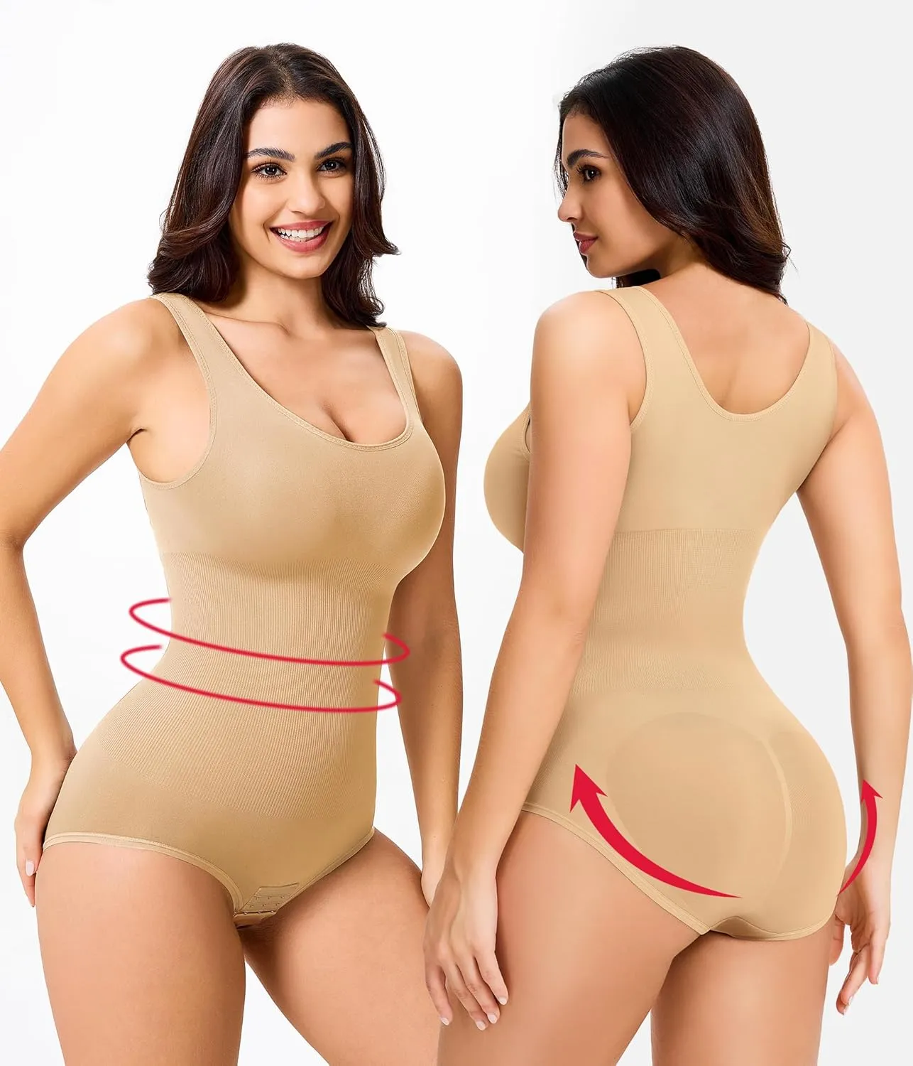 Nebility Womens' Waist Trainer Seamless Round Neck Tummy Control Shapewear Bodysuit