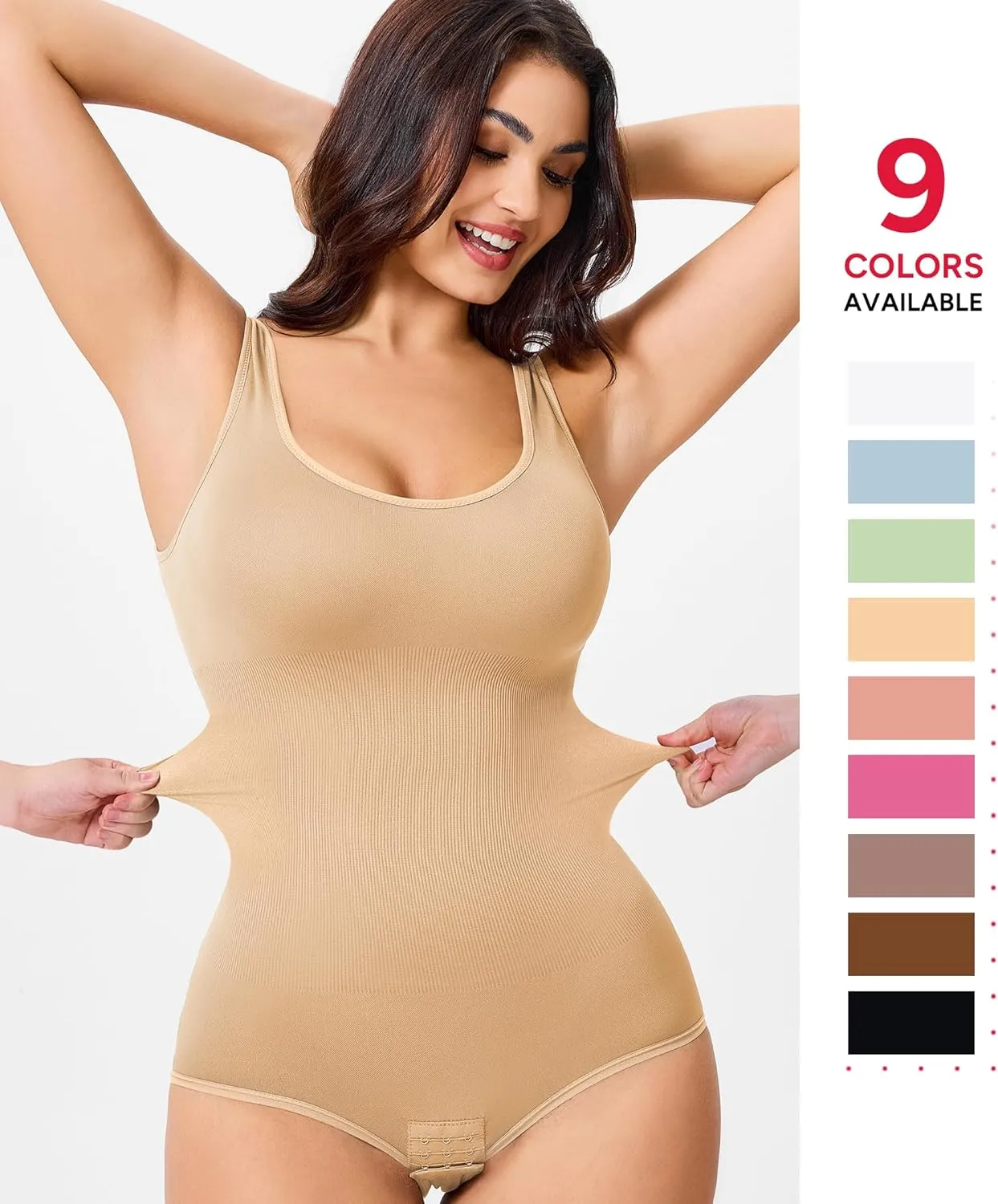 Nebility Womens' Waist Trainer Seamless Round Neck Tummy Control Shapewear Bodysuit