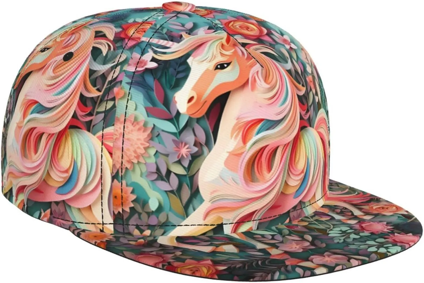 Pink Paper Cut Unicorn Outdoor Sports Baseball Cap, Daily Sports Adjustable Fashionable Flat Brim hat, Unisex Four-Season Outdoor Sports Cap,