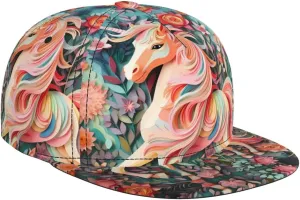 Pink Paper Cut Unicorn Outdoor Sports Baseball Cap, Daily Sports Adjustable Fashionable Flat Brim hat, Unisex Four-Season Outdoor Sports Cap,