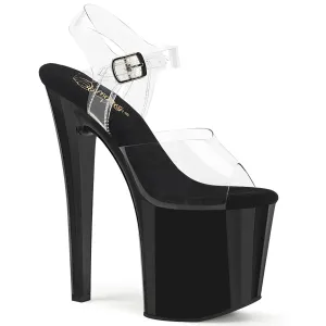 Pleaser Enchant-708-Clear/Black-Size 5-Clearance