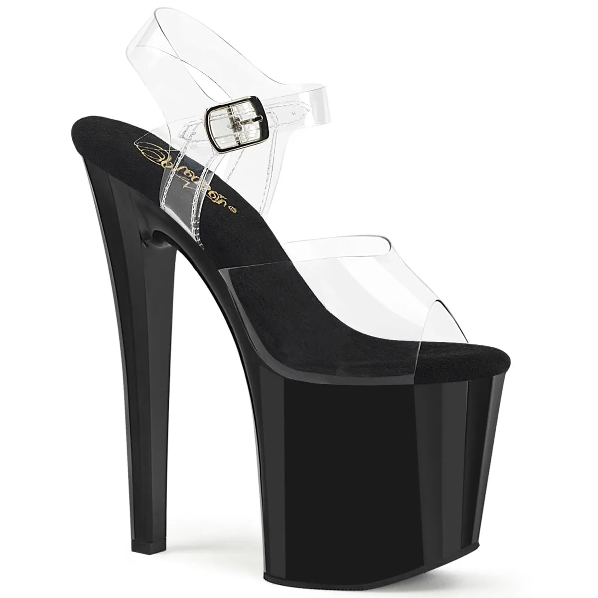 Pleaser Enchant-708-Clear/Black-Size 5-Clearance