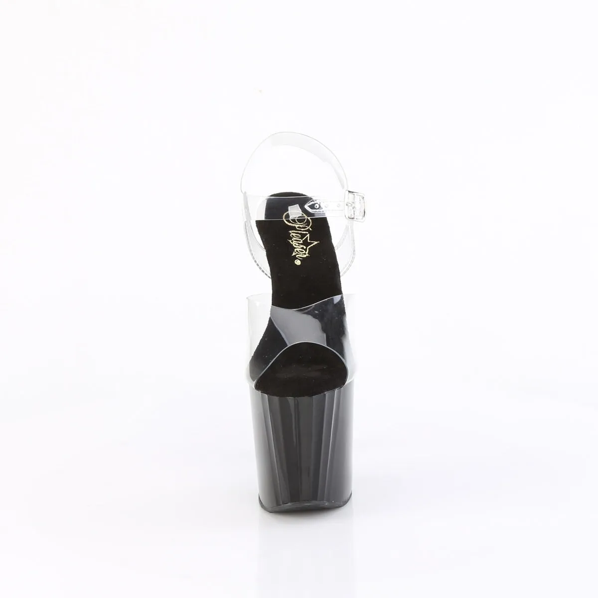 Pleaser Enchant-708-Clear/Black-Size 5-Clearance