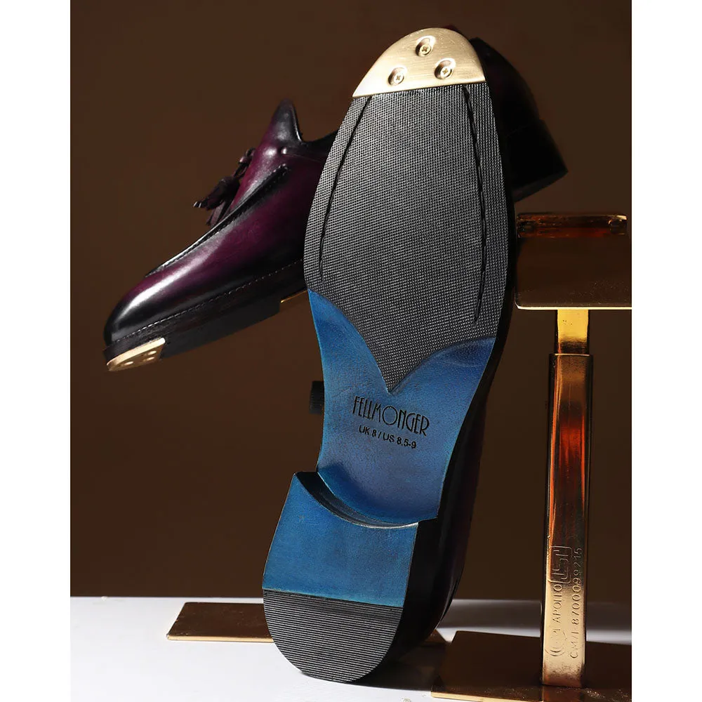 Purple Mirror Glossed Brushed Patina Tassel Loafer   Metal Toe