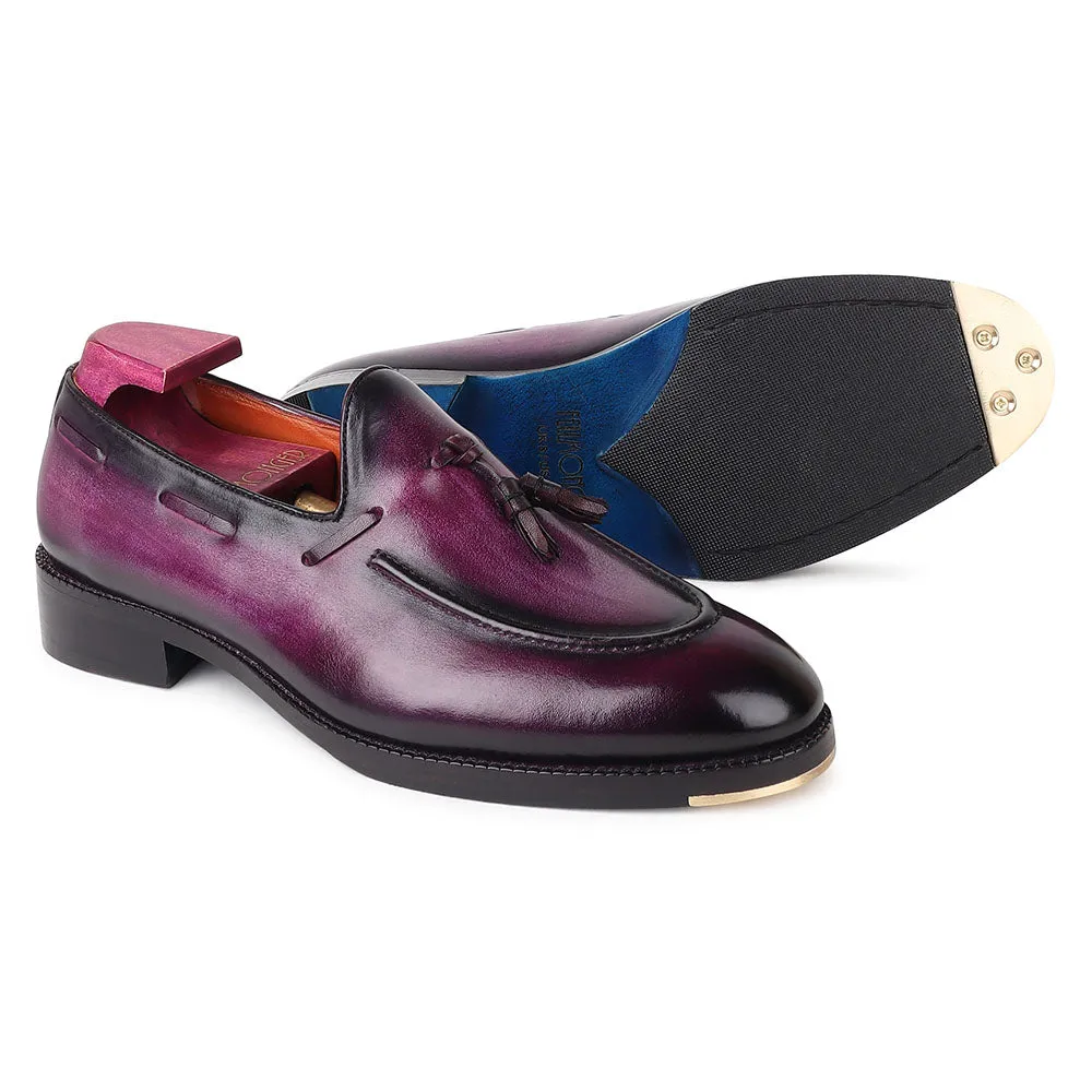 Purple Mirror Glossed Brushed Patina Tassel Loafer   Metal Toe