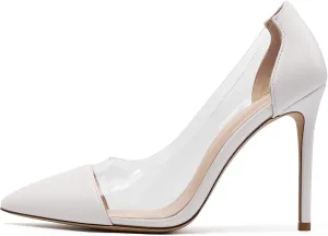 SAMMITOP Women's Pointed Toe PVC Clear Stilettos Pump Summer Wedding High Heels Party Dress Shoes