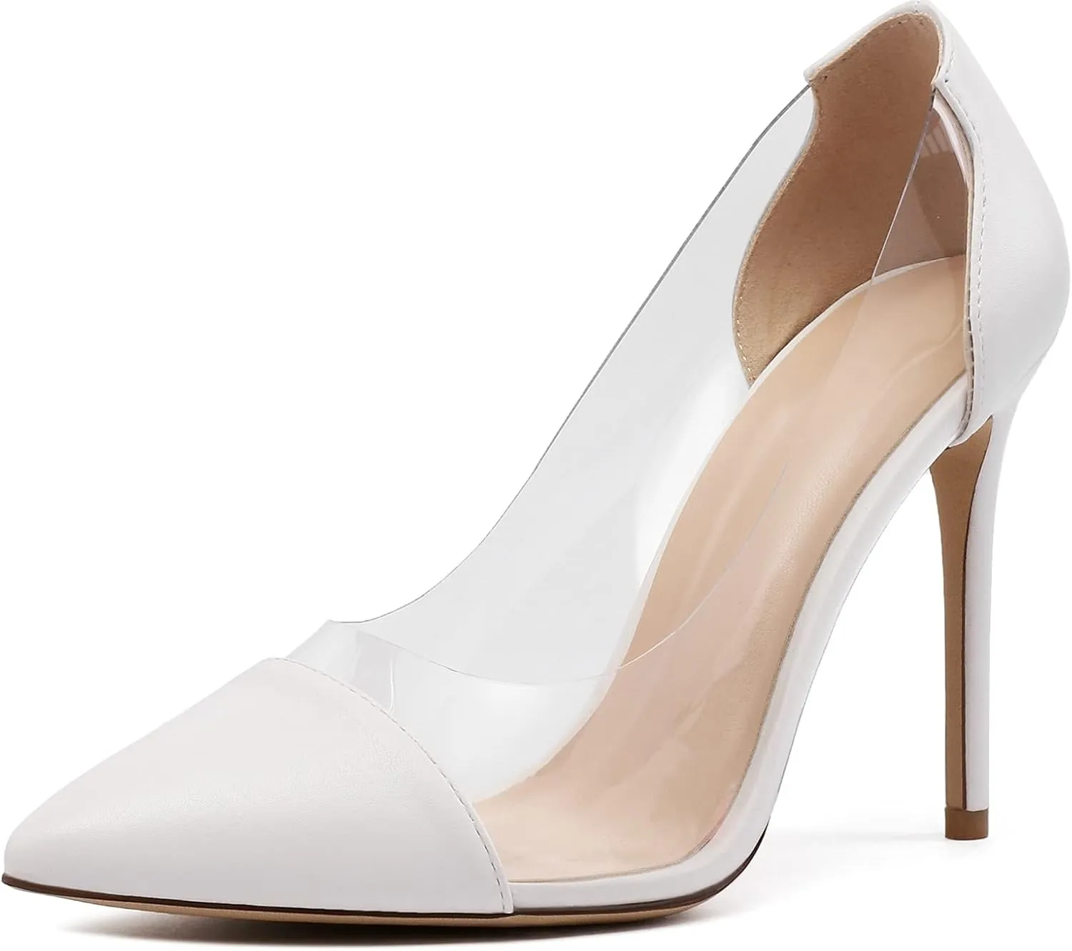 SAMMITOP Women's Pointed Toe PVC Clear Stilettos Pump Summer Wedding High Heels Party Dress Shoes