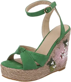 Sandals 2023 Summer New Korean Edition Slope Heel Sandals Imitation Grass Weaving Thick Sole Water Proof Platform
