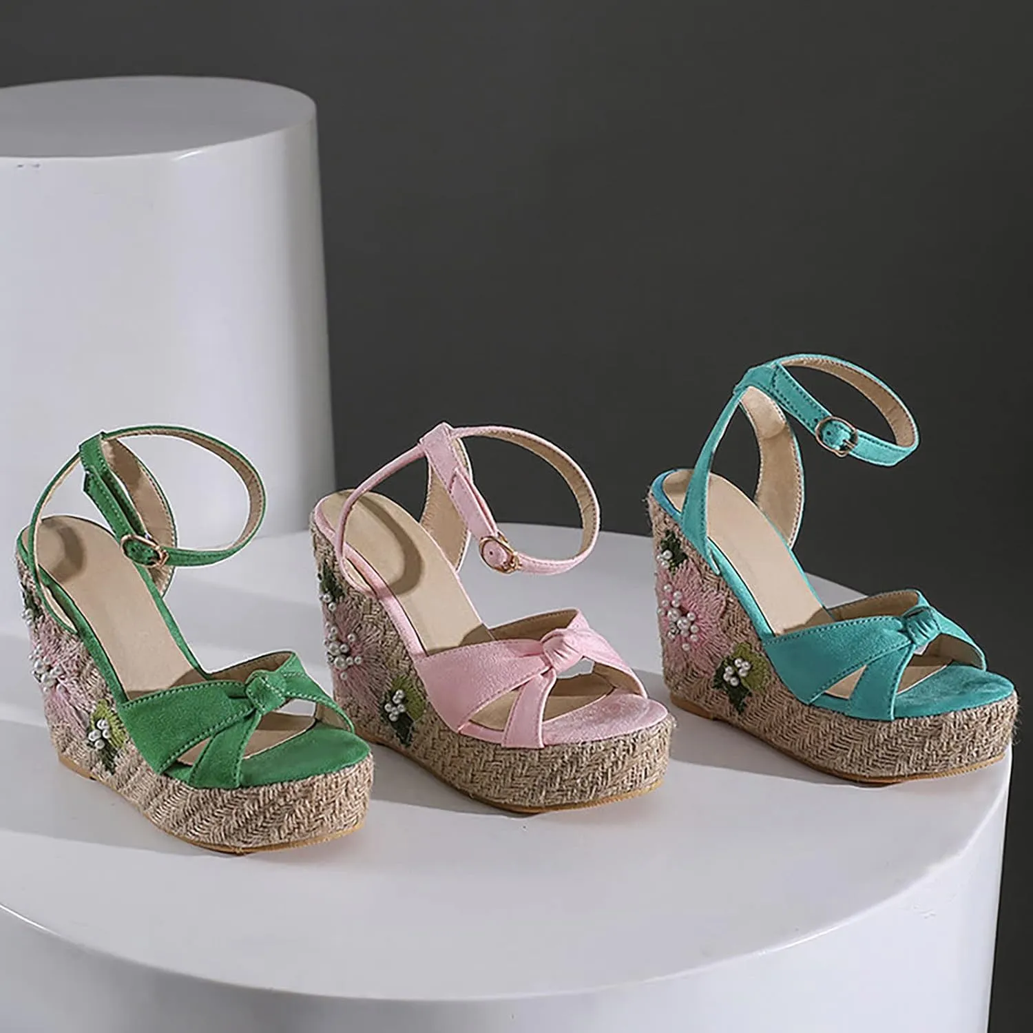 Sandals 2023 Summer New Korean Edition Slope Heel Sandals Imitation Grass Weaving Thick Sole Water Proof Platform