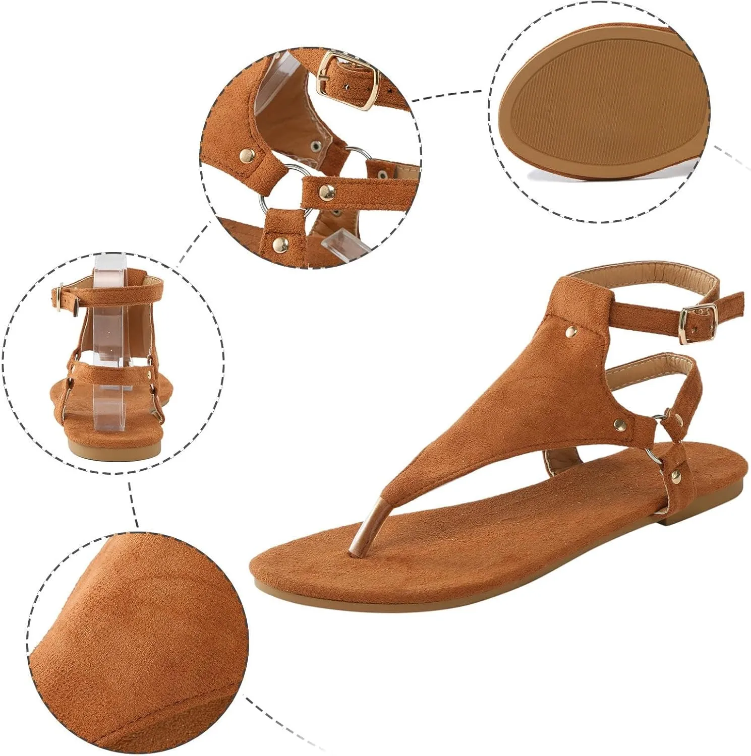 Sandals for Women Dressy Summer Thong Flip Flops Comfortable Ankle Strap Strappy Flat Sandals Walking Shoes Beach Sandals