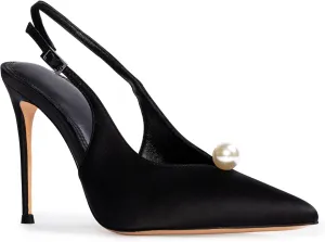 Satin Slingback Pump Shoes with 4 Inch Stiletto Heel