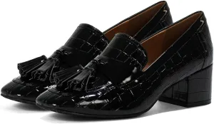 SHODENSE Women Chunky Block Heel Fringe Loafers Shoes Square Closed Toe Patent Leather Crocodile Penny Loafers Slip On Tassel Stone Pattern Oxford Shoes Dressy Office Work Formal Fall Chic 4-11 M US