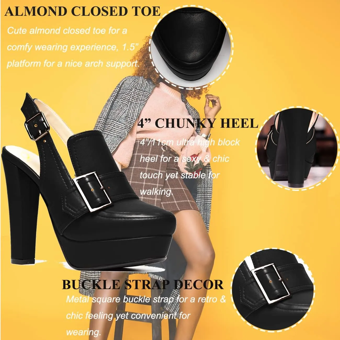 SHODENSE Women Vintage Platform Chunky High Heels Pumps Shoes Round Closed Toe Platform Loafers Ankle Strap Block Heel Slingback Summer Sandals Backless Buckle Loafer Ladies Sexy Chic Party 4-11 M US