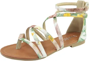 Shoes Women's Strappy Buckle Accent Zip Heel Flat Sandal