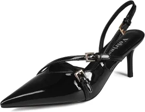 Slingback Kitten Heels Pointed Toe Buckle Straps Stiletto high Heeled Sandals Pump for Women Prom Party Dress Shoes