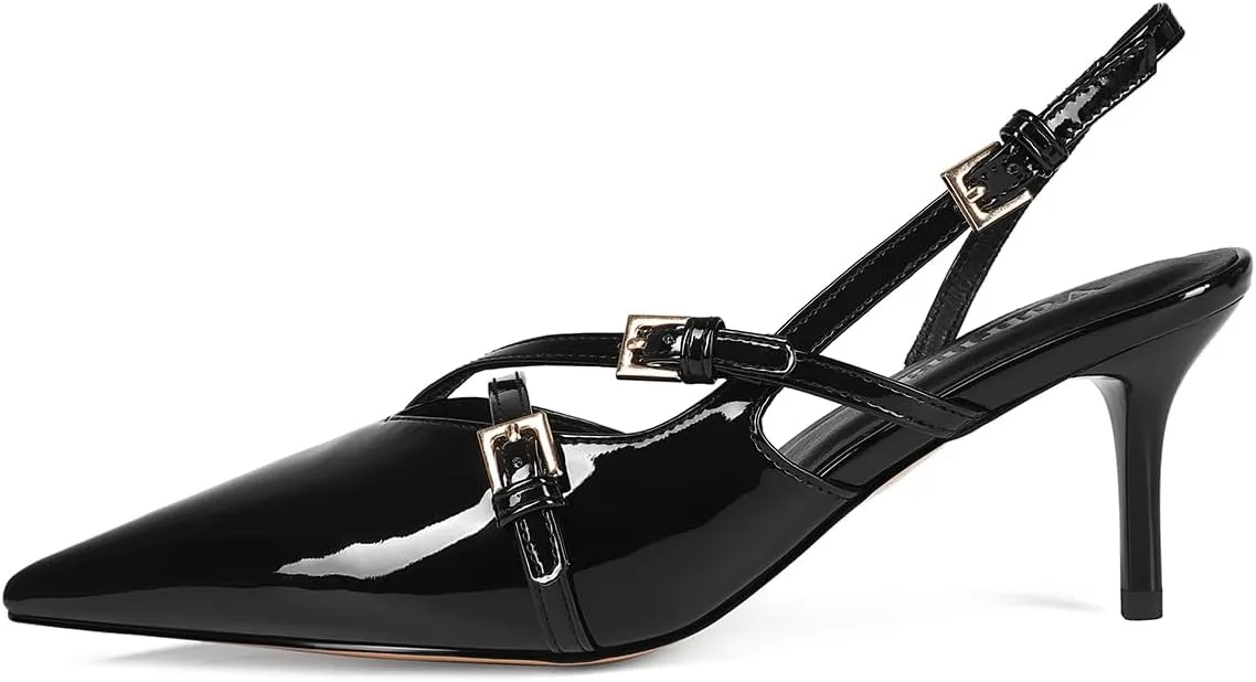 Slingback Kitten Heels Pointed Toe Buckle Straps Stiletto high Heeled Sandals Pump for Women Prom Party Dress Shoes