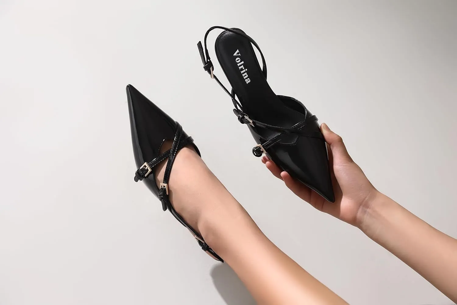 Slingback Kitten Heels Pointed Toe Buckle Straps Stiletto high Heeled Sandals Pump for Women Prom Party Dress Shoes