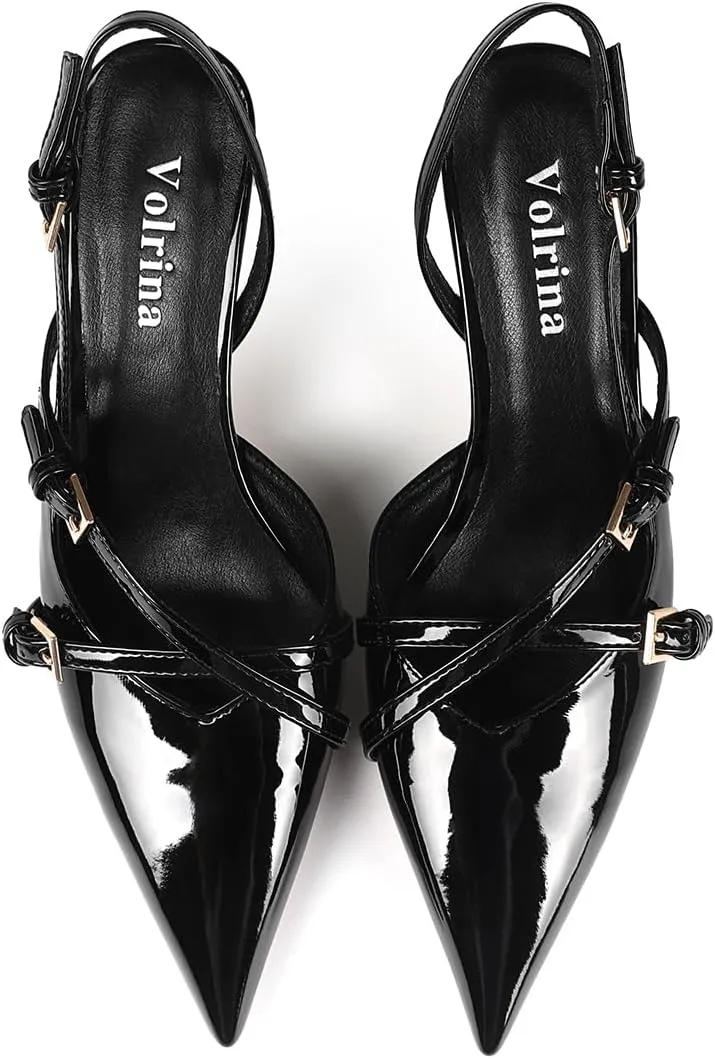 Slingback Kitten Heels Pointed Toe Buckle Straps Stiletto high Heeled Sandals Pump for Women Prom Party Dress Shoes