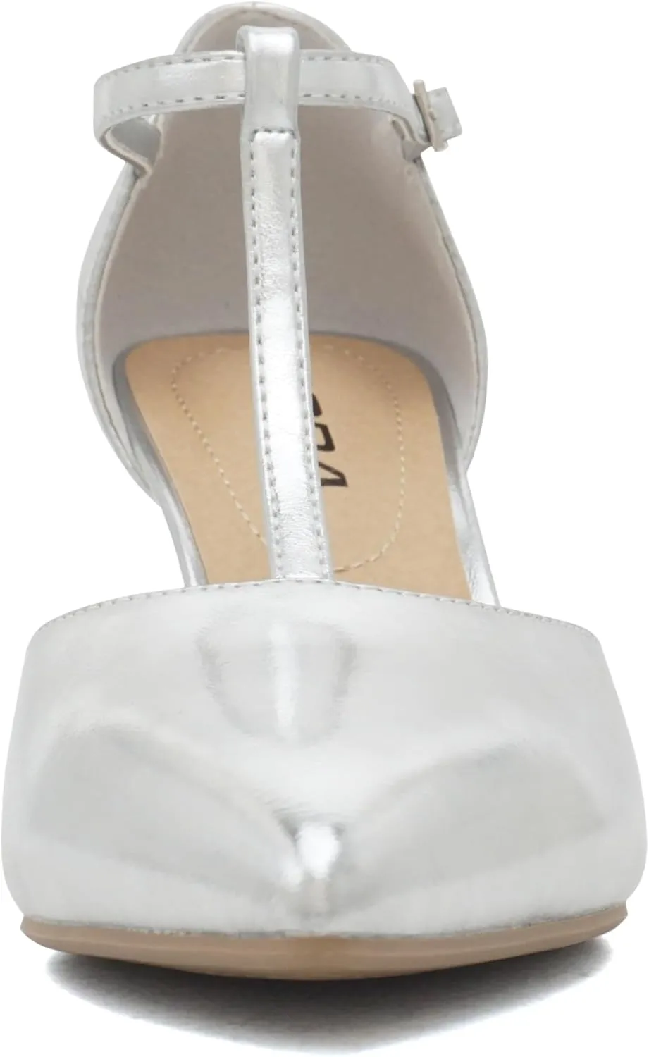 Soda Bahia ~ Women Pointed Toe Closed Back Counter Stiletto Mid Heel T-Strap Pump Shoe
