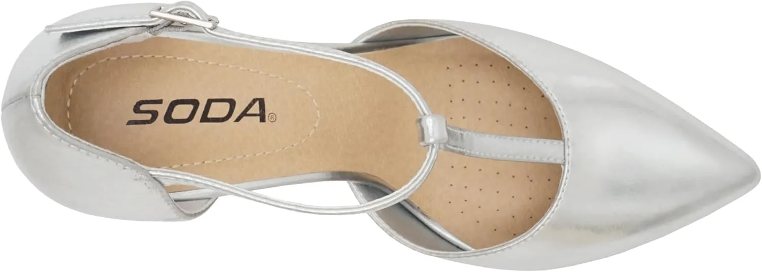 Soda Bahia ~ Women Pointed Toe Closed Back Counter Stiletto Mid Heel T-Strap Pump Shoe