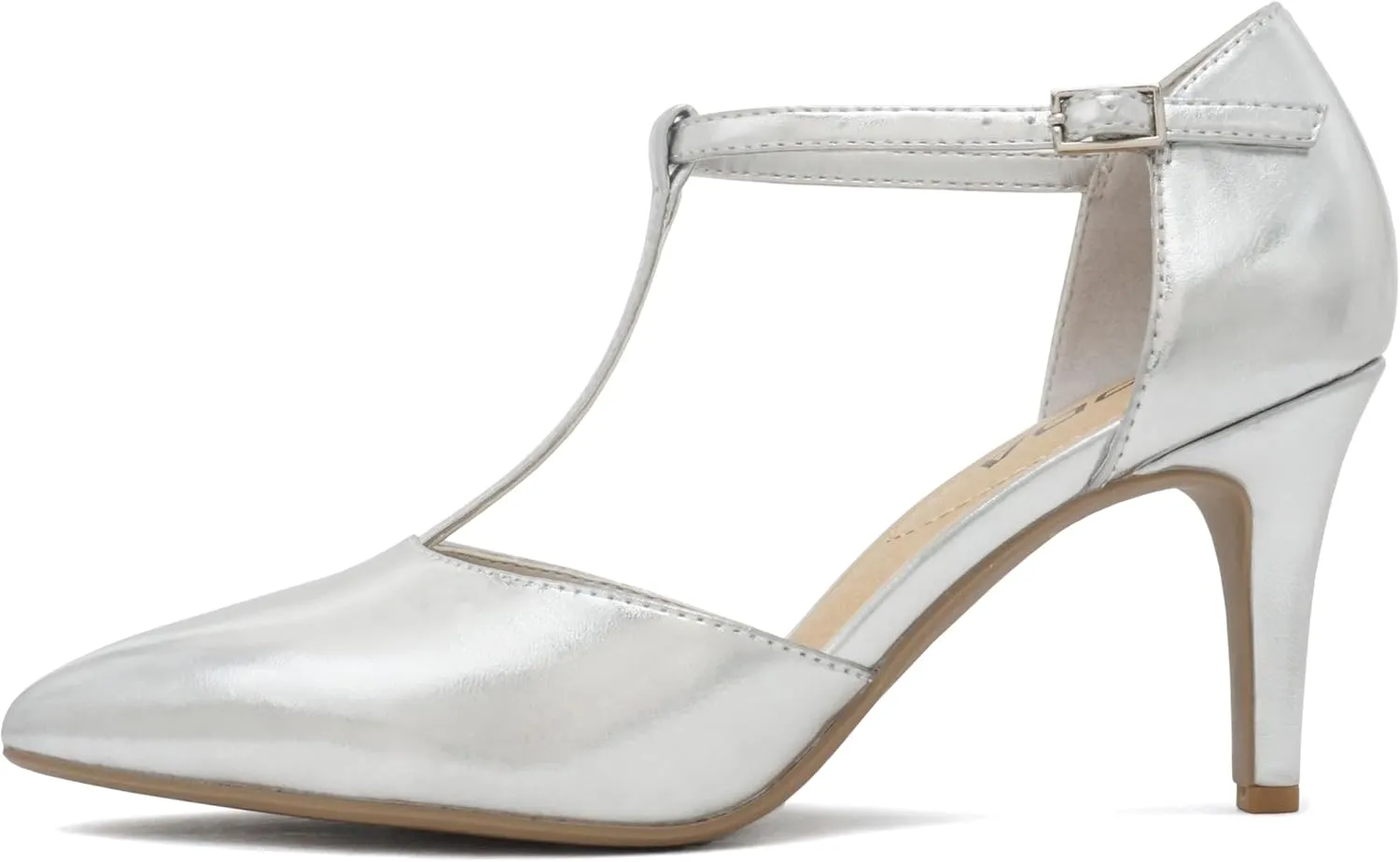 Soda Bahia ~ Women Pointed Toe Closed Back Counter Stiletto Mid Heel T-Strap Pump Shoe