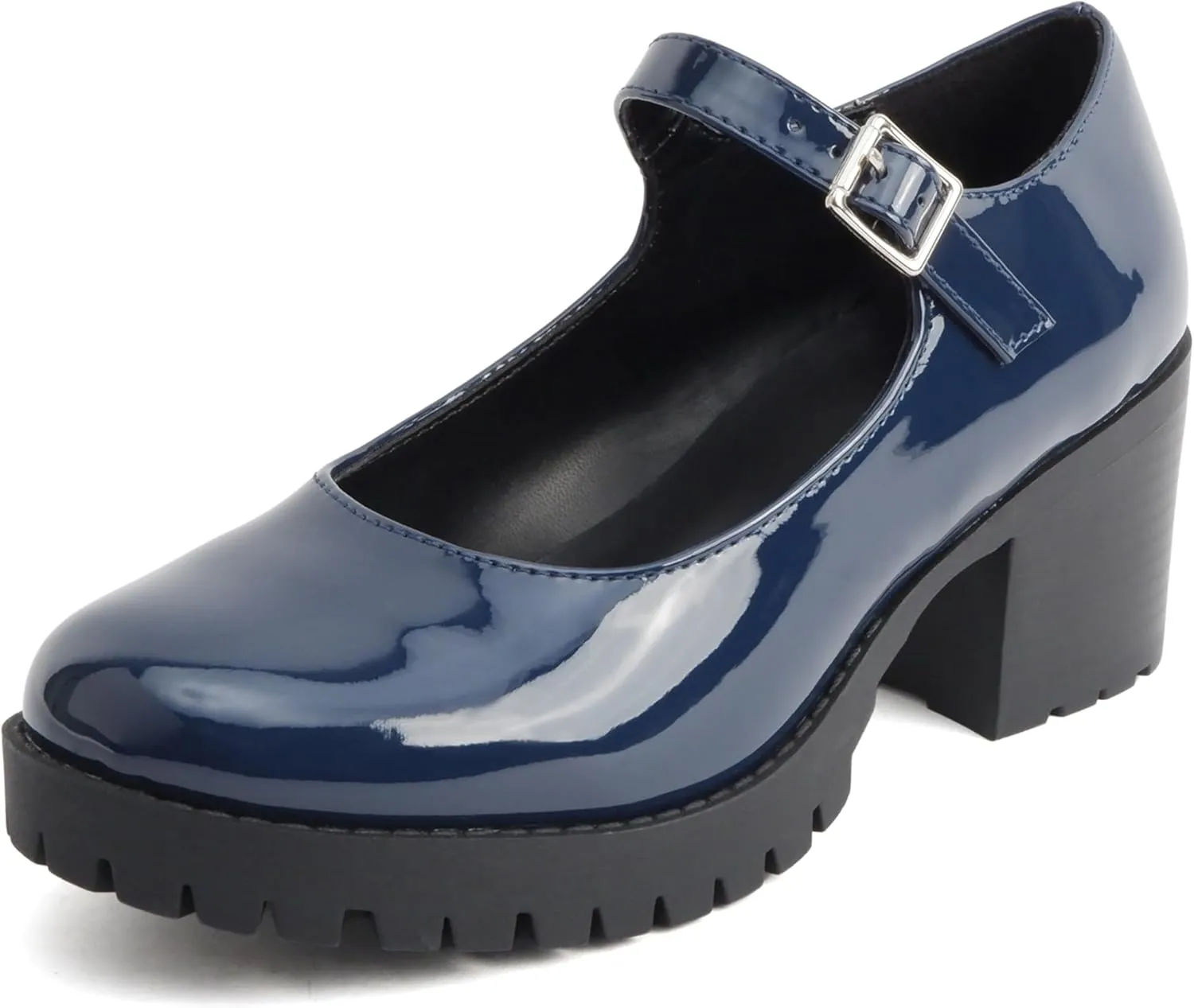 Soda “Boxer” ~ Women Mary Jane Round Toe Chunky Block Heel Lug Sole Pump with Adjustable Strap