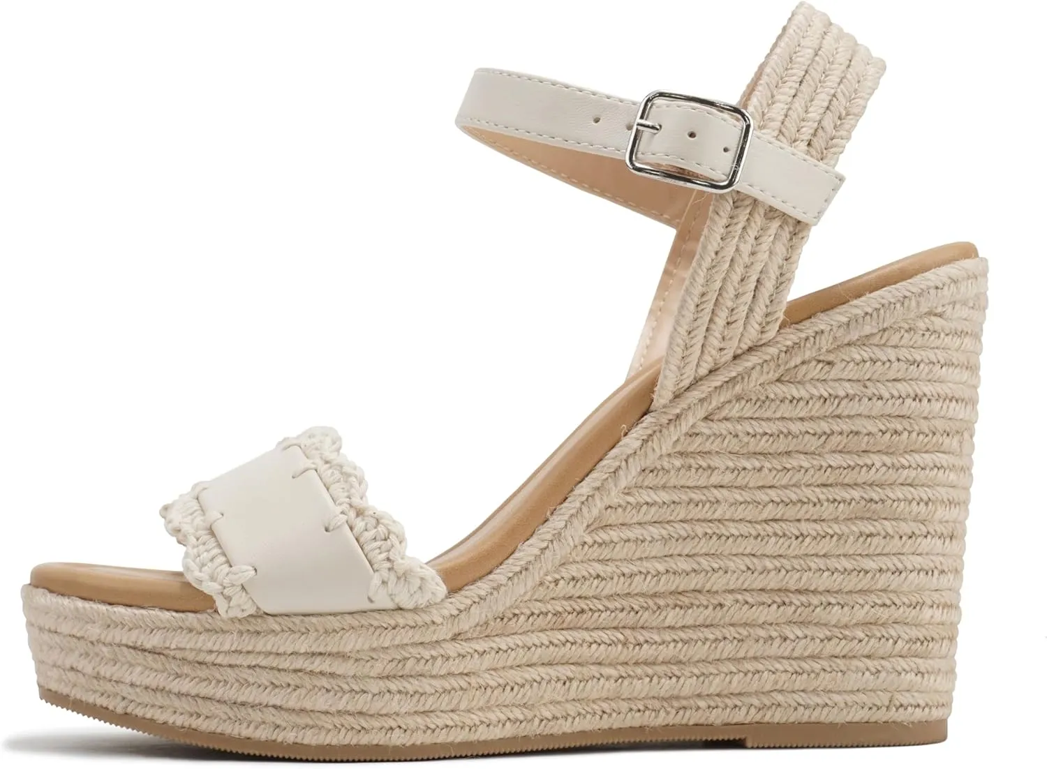Soda “Virtual” ~ Women Square Toe Woven Single Band Espadrille Wedge Sandal with Adjustable Ankle Strap