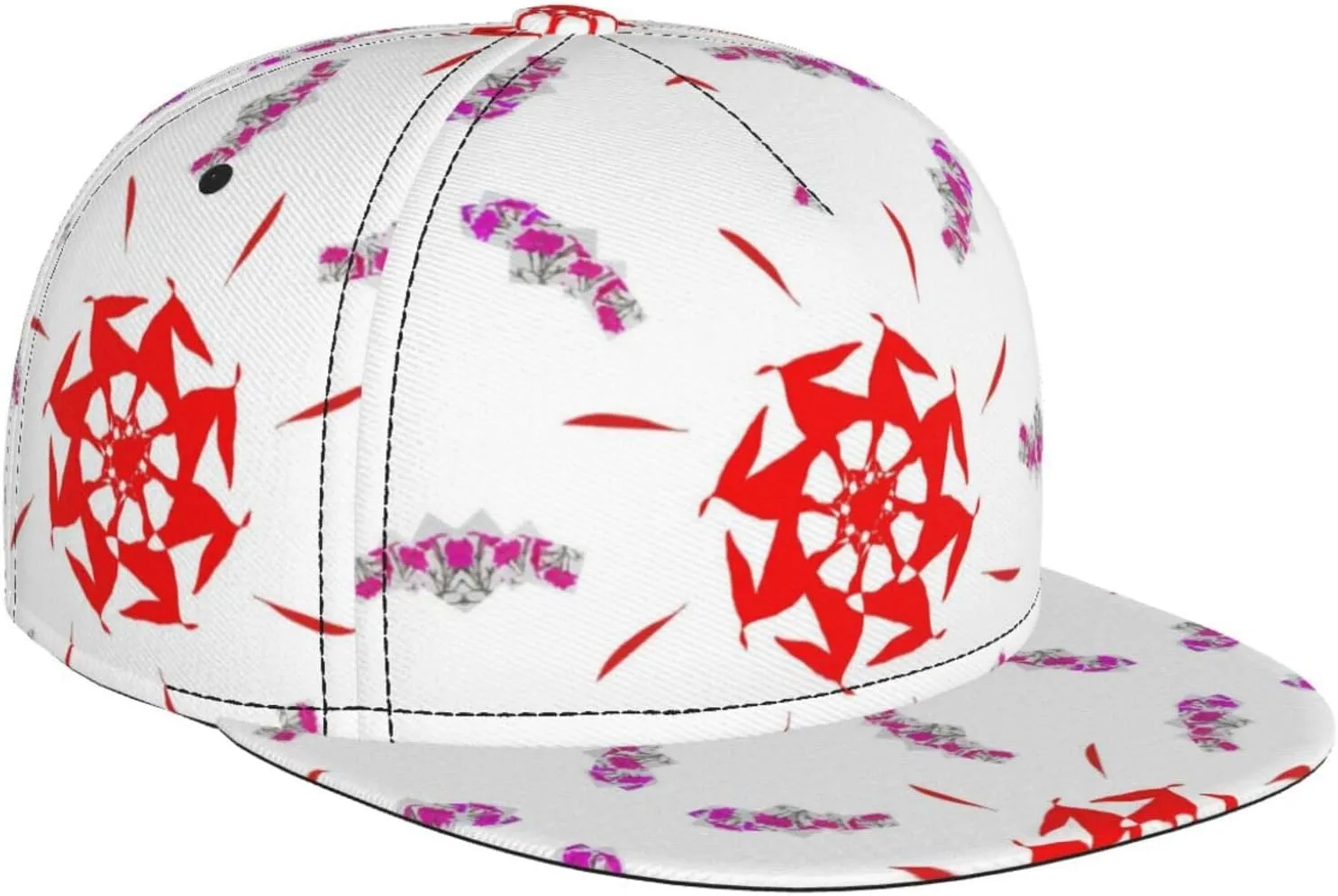 Spinning Flowers Outdoor Sports Baseball Cap, Daily Sports Adjustable Fashionable Flat Brim hat, Unisex Four-Season Outdoor Sports Cap, Black