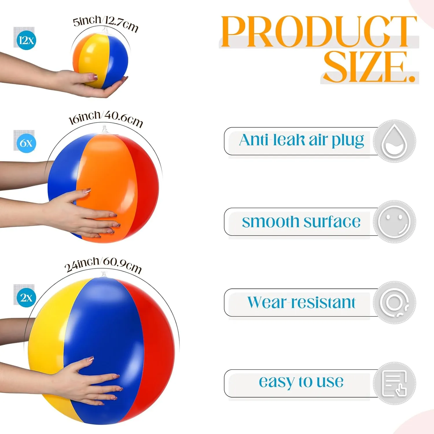 Sratte 20 Pcs Inflatable Beach Balls Bulk, Multiple Sizes Summer Swimming Pool Balls for Boys Girls Adults Hawaii Luau Party Water Games Sand Toys(Rainbow,Classic)