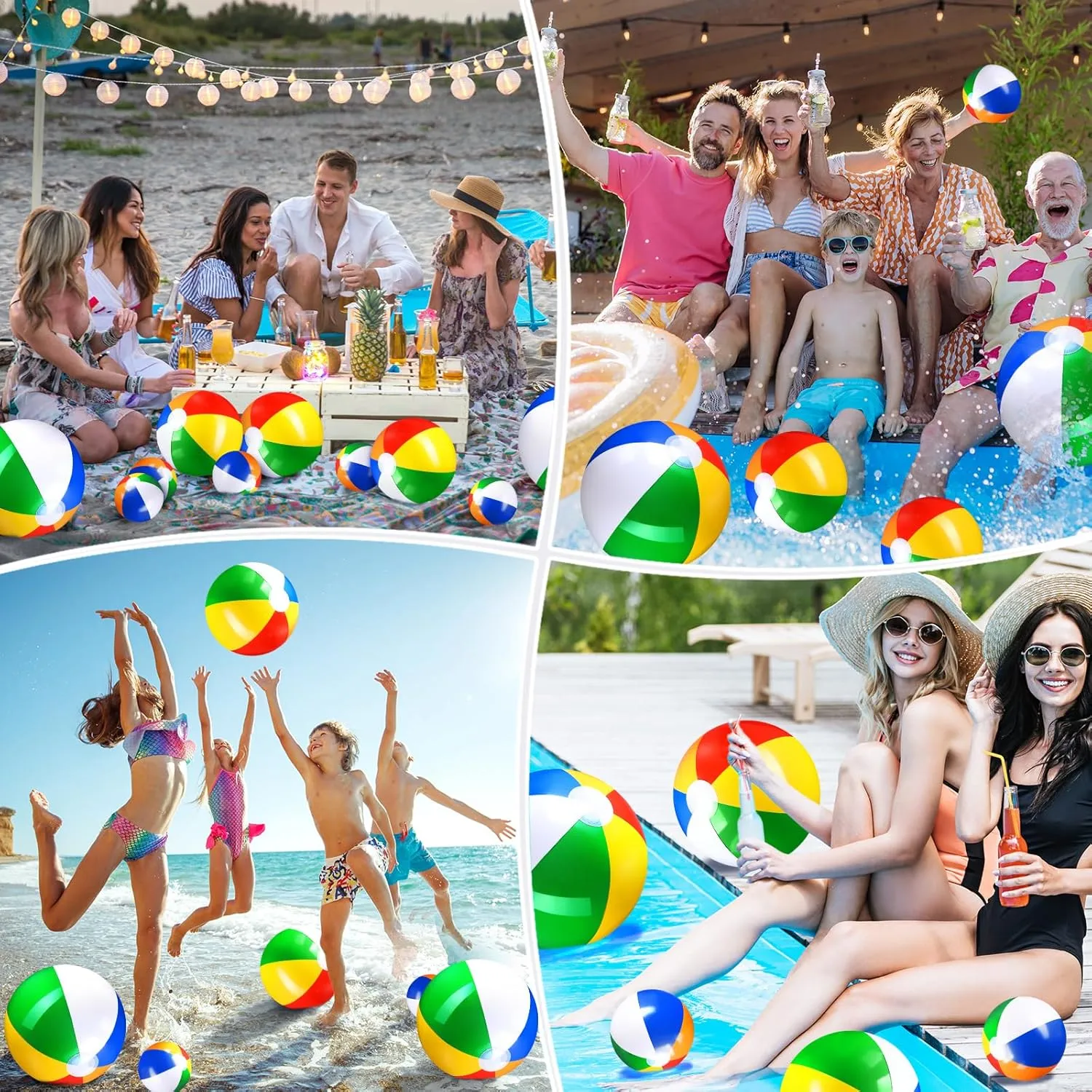 Sratte 20 Pcs Inflatable Beach Balls Bulk, Multiple Sizes Summer Swimming Pool Balls for Boys Girls Adults Hawaii Luau Party Water Games Sand Toys(Rainbow,Classic)