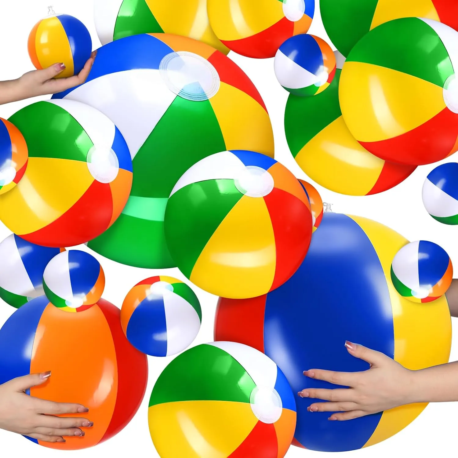 Sratte 20 Pcs Inflatable Beach Balls Bulk, Multiple Sizes Summer Swimming Pool Balls for Boys Girls Adults Hawaii Luau Party Water Games Sand Toys(Rainbow,Classic)