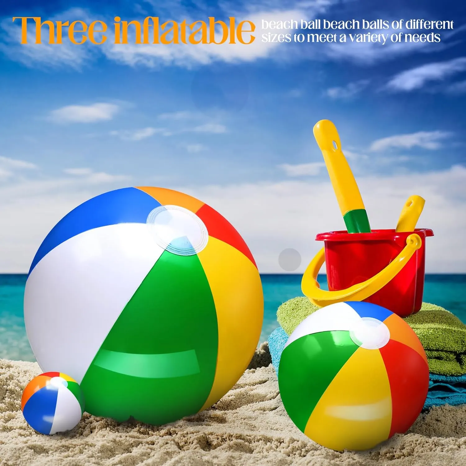 Sratte 20 Pcs Inflatable Beach Balls Bulk, Multiple Sizes Summer Swimming Pool Balls for Boys Girls Adults Hawaii Luau Party Water Games Sand Toys(Rainbow,Classic)