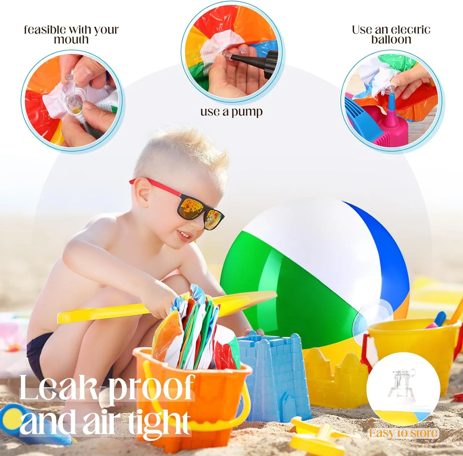 Sratte 20 Pcs Inflatable Beach Balls Bulk, Multiple Sizes Summer Swimming Pool Balls for Boys Girls Adults Hawaii Luau Party Water Games Sand Toys(Rainbow,Classic)