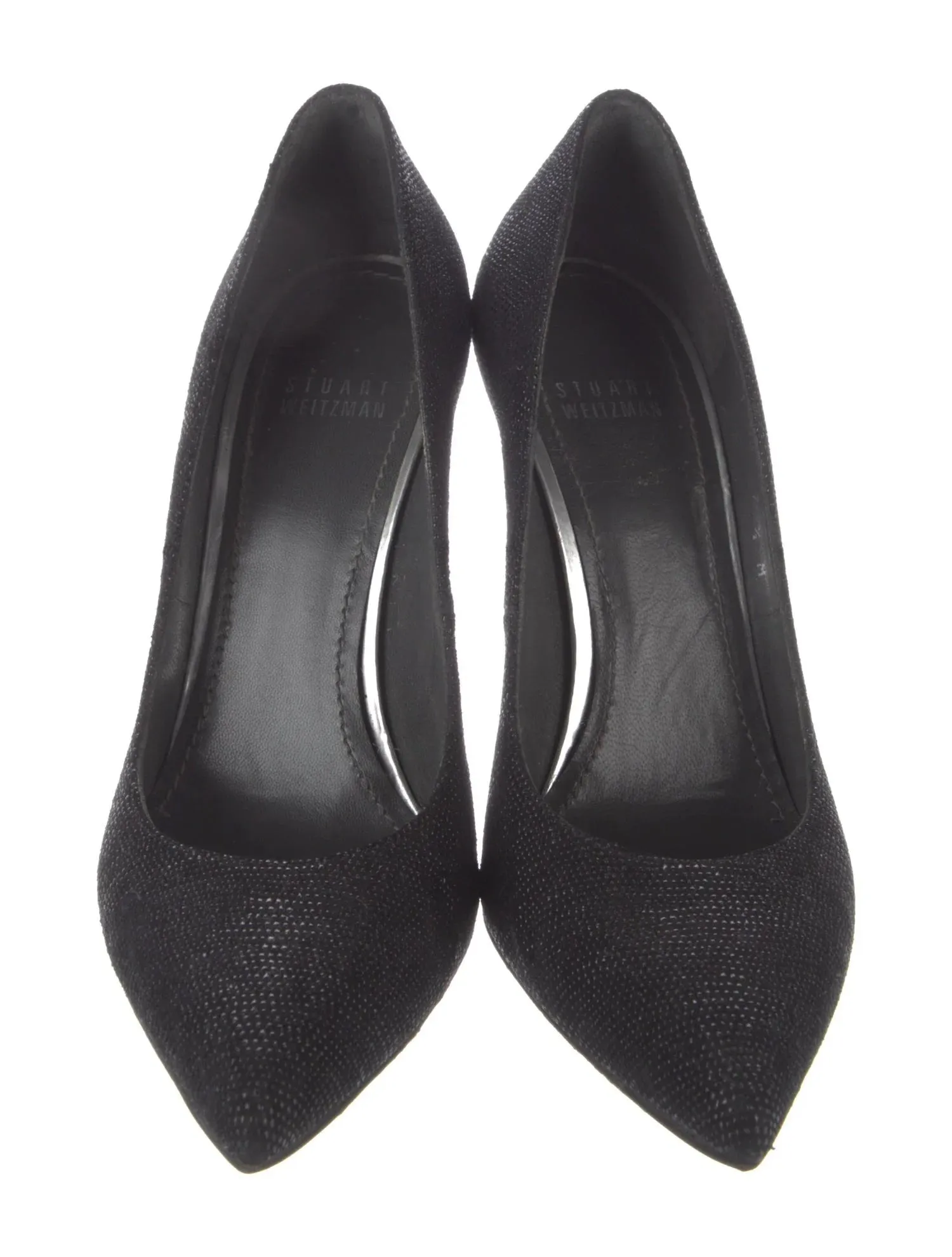 STUART WEITZMAN NAPPA EMBOSSED SUEDE POINTED TOE STILETTO PUMPS
