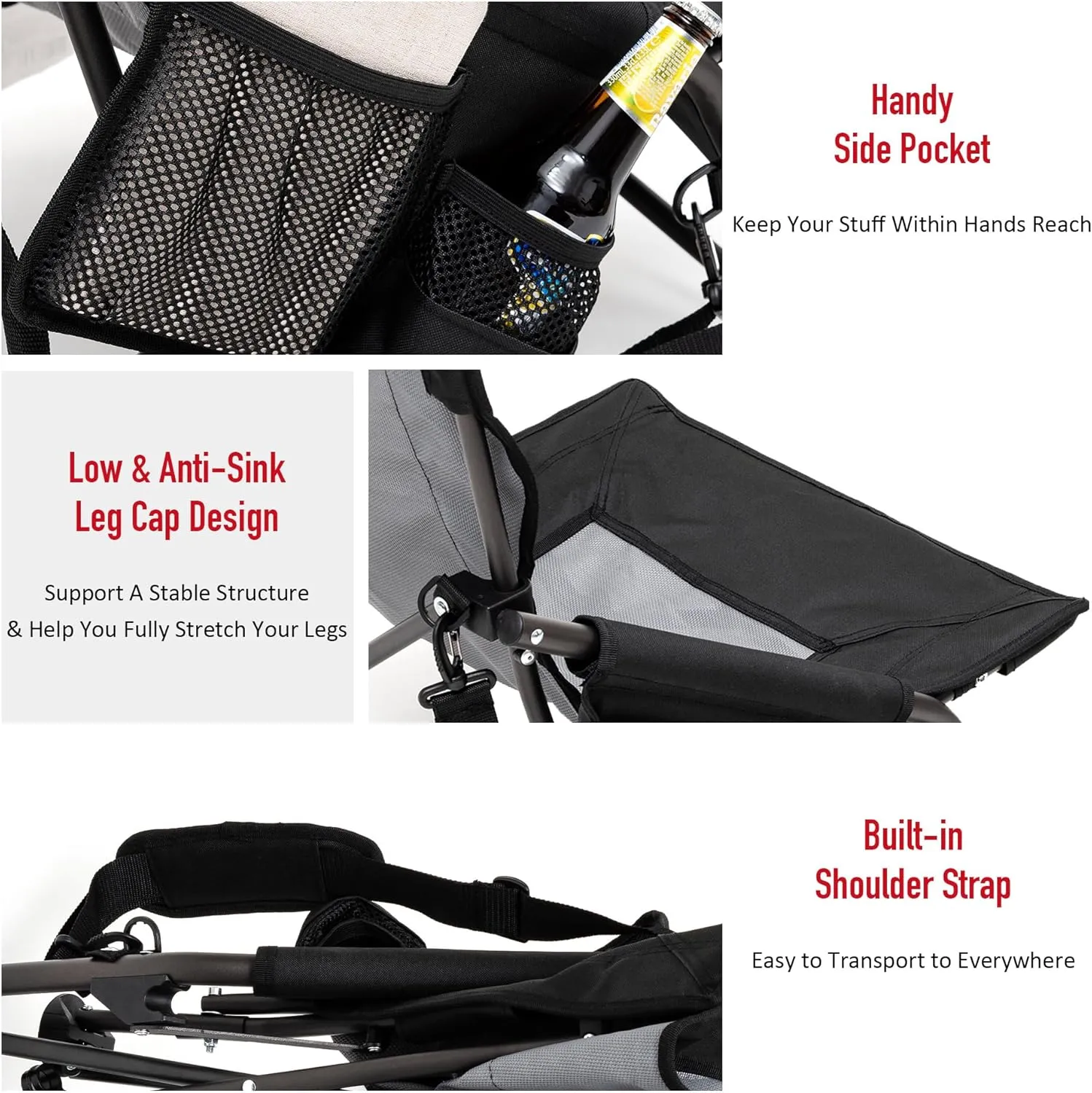 SUNNYFEEL Low Folding Beach Chair for Adults, Portable Lightweight Sling Beach Camping Chairs with Cup Holder, Armrest,Foldable Camp Lawn Chair for Outdoor Sand Concert Travel Sport Events,300LBS