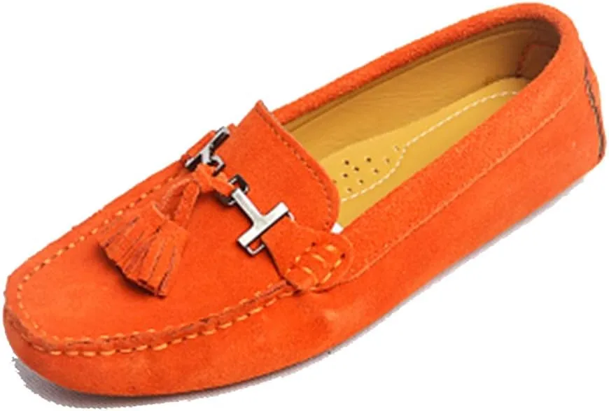 TDA Womens Casual Comfort Slip-on Metal Button Tassel Suede Leather Driving Walking Trail Running Loafers Boat Shoes Multi Colored