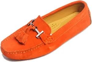 TDA Womens Casual Comfort Slip-on Metal Button Tassel Suede Leather Driving Walking Trail Running Loafers Boat Shoes Multi Colored