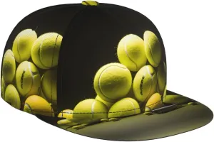 Tennis Diagram Outdoor Sports Baseball Cap, Daily Sports Adjustable Fashionable Flat Brim hat, Unisex Four-Season Outdoor Sports Cap, Black