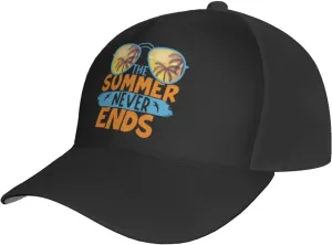 The Summer Never Ends Baseball Cap for Men Women Polyester Hat Classic Adjustable Fashionable Hat Golf Dad Hat Low Profile Unisex Black