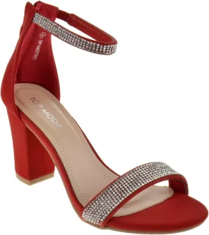 TOP Moda G 45 Womens Chunky Heel Single Band Platform Rhinestone Dress Sandals Red 8.5